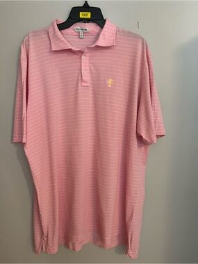Peter Millar Pink Striped‎ Polo with Yellow Logo